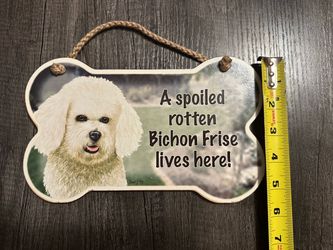 Bichon Frise Bone-Shaped Hanging Wall Sign