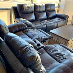 M1G..__ Real Leather Power Reclining Living Room Sofa * Brand New * P A Y   E A S I L Y