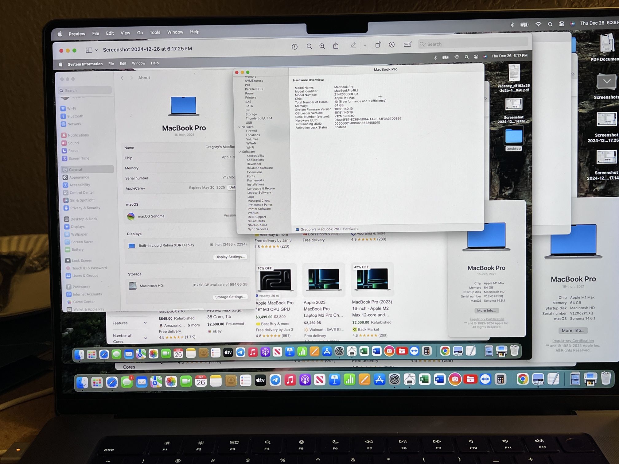 MacBook Pro 16”, M-1, 2021, 1 Terabyte, Applecare till May 2025