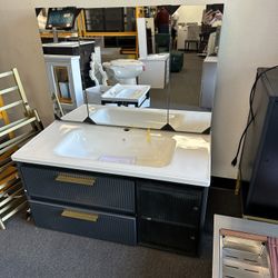 New 40” Black Or White Floating Bathroom Vanity w/ Sink & Medicine Cabinet 