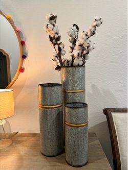 Set of 3 Galvanized Metal Floor Vases | Farmhouse & Modern Rustic Decor