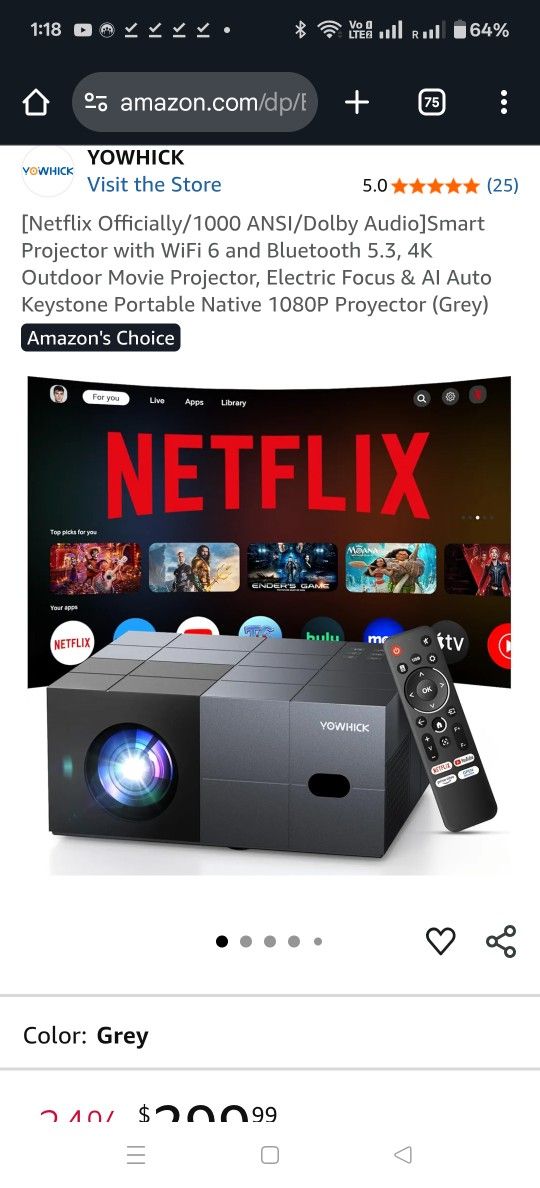 [Netflix Officially/1000 ANSI/Dolby Audio]Smart Projector with WiFi 6 and Bluetooth 5.3, 4K Outdoor Movie Projector, Electric Focus & AI Auto Keystone
