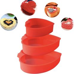 3 Pcs Cake Silicone Molds,Heart Shape Silicone Mold for Baking Homemade Dining,Reusable Silicone Fondant Mold Rainbow Mousse Cake Molds Cake Pan Air f