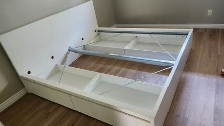 White Platform Bed Frame with Storage Drawers