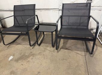 3-Piece Rocker Outdoor Chat Set, Black