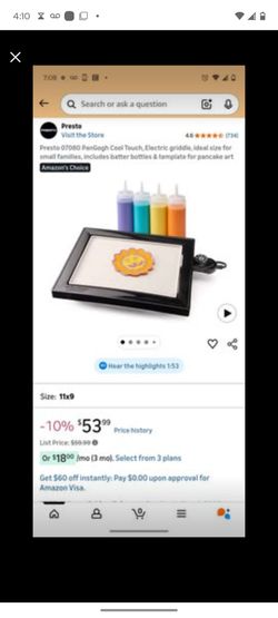Presto PanGogh Cool Touch, Electric griddle