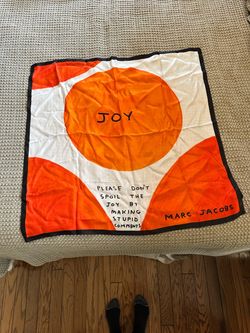 Mark Jacobs Joy, print silk scarf featuring artwork by David Shrigley
