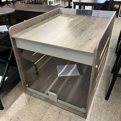 Feandrea Modern Dog Crate Furniture with Charging Station with Flip-up Hidden Acrylic Door - Heather Greige