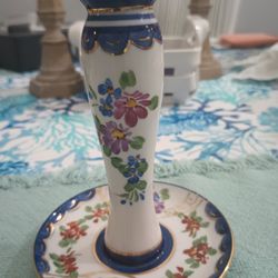 Blue Floral Hat Pin Holder With 10 Holes - Limoges