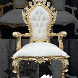 Luxury White And Gold Throne Chair 