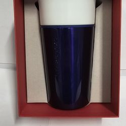 Starbucks 2015 Blue Faceted Stainless Steel & Ceramic Tumbler Mug w/ Lid 12oz
