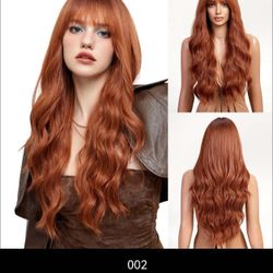 Brown red wavy long wig