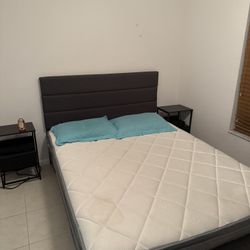 Queen Size Bed With Mattress And Two Night Stands 