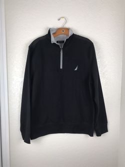 New Nautica 1/4 Zip Fleece Pullover Sweater Black Size L Retail Price $89.50