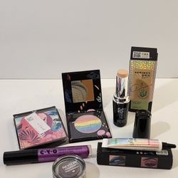 5-Pc Shimmer Makeup Bundle: Highlighter, Eyeshadow, Lipstick, Concealer & Primer