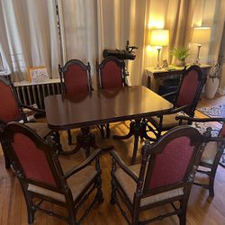 Mohagony Dining Room Table With Leaf + 8 Chairs 
