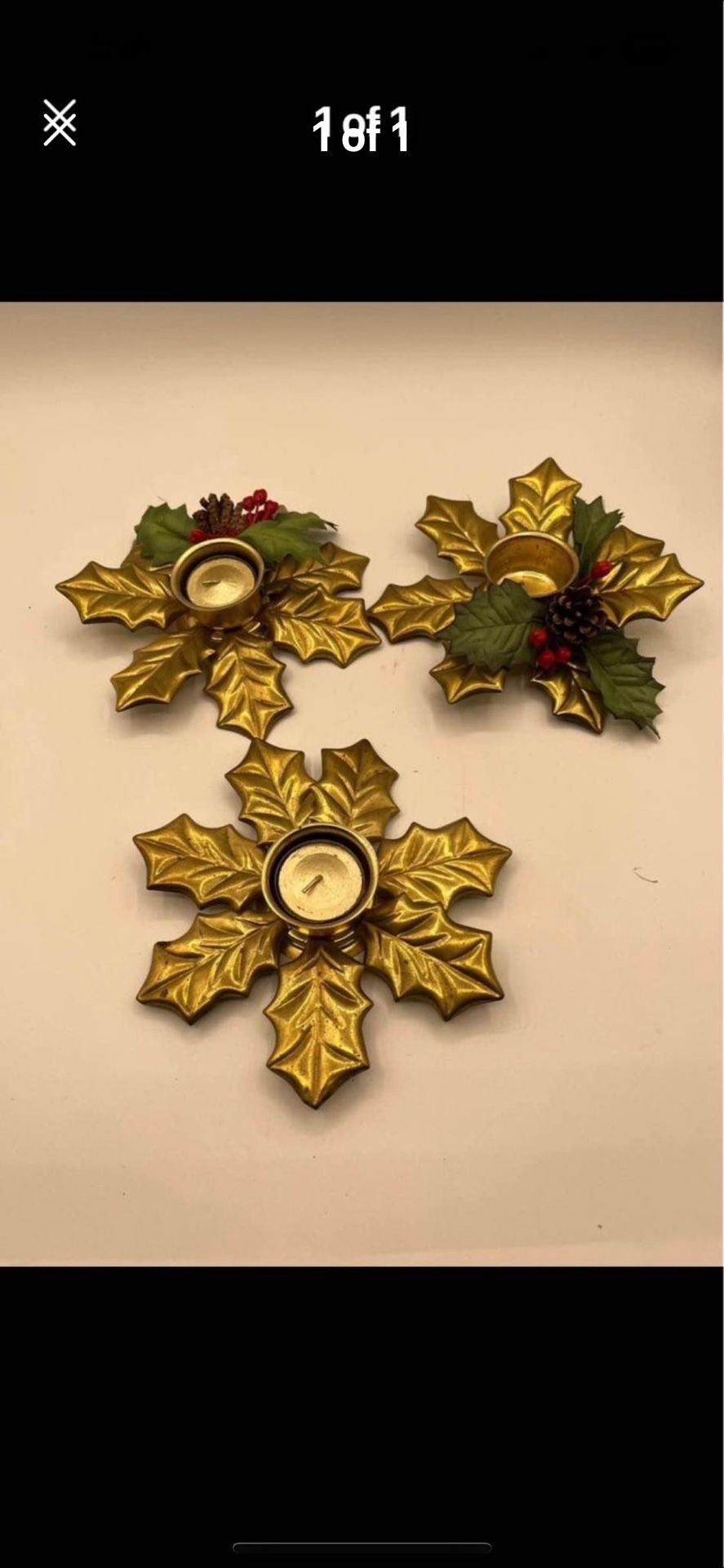 Vintage Brass Christmas Holy Leaf Candle Stick Holder