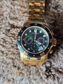Invicta Gold Tone Green Dial Chronograph Watch