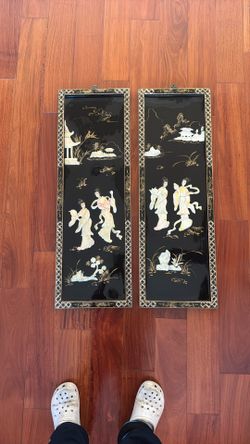 Beautiful Vintage Chinese Black Lacquer Wall Panels