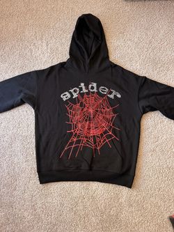 Sp5der Black Hoodie Red Web Rhinestone