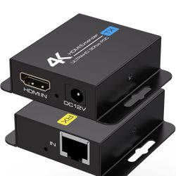 4K HDMI Over Ethernet Extender Over CAT5e/6 HDMI Extender RJ45 4K30Hz Upto 131 Ft 1080P Upto 196 Ft Supported EDID and POC Function Transmitter and Re
