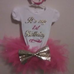 Girl Custom 1st Birthday Tutu outfit set. 3 Piece