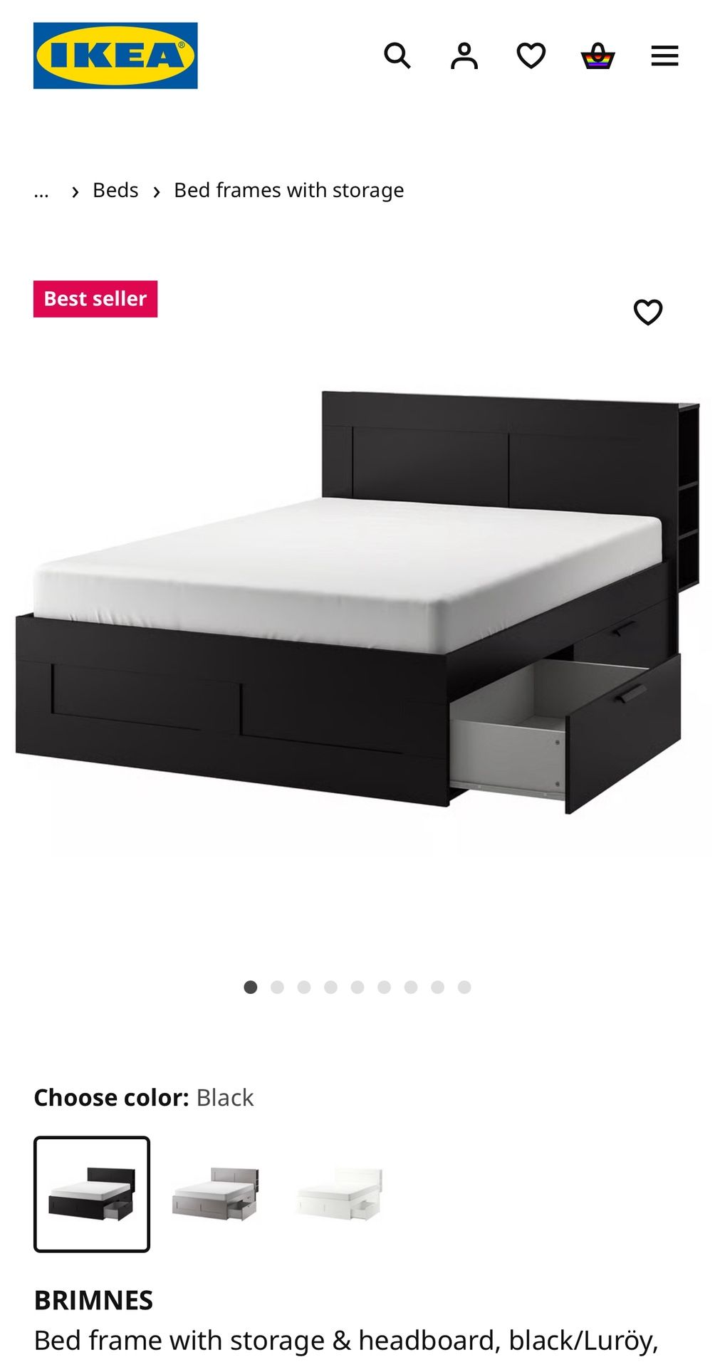 BRIMNES Bed frame with storage & headboard & Mattress