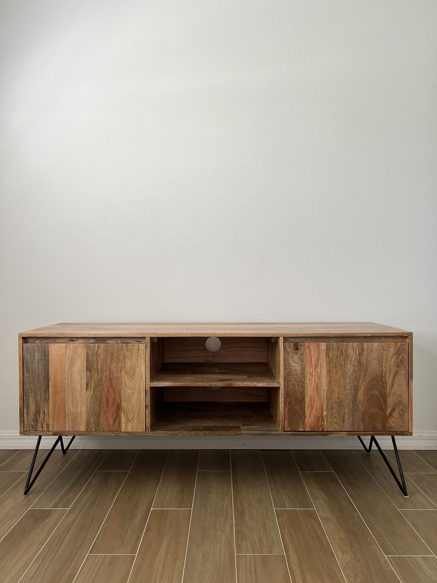 Target Natural Mango Wood TV Stand w Cabinets | Like New