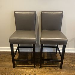 2 Grey Leather Counter Stools