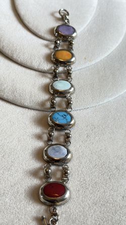 Old Silver Made In Mexico Bracelet With All Kinds Of Turquoises