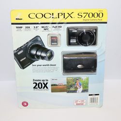Nikon Coolpix S7000 Digital Camera Bundle - Black Y2K W/ Memory Card And Case