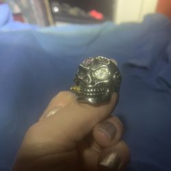 Bullet Biting Diamond Eyed Skull Head Biker Ring 