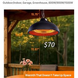 😀 Hanging Patio Heater, Ceiling Mounted, Electric Patio Heater, Built in Temperature Control, Suit for Outdoor/Indoor, Garage, Greenhouse, 600W/900W/