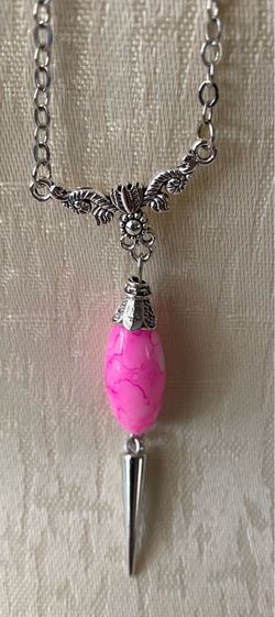 Handmade Pink Stone and Spike Pendant Necklace