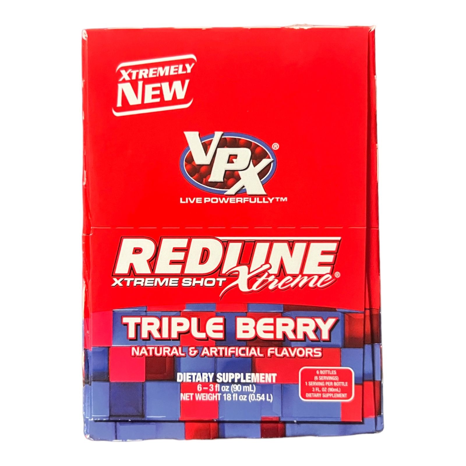 VPX Redline Xtreme Energy Shot Sealed Box of 6 Triple Berry 3 oz 6/25