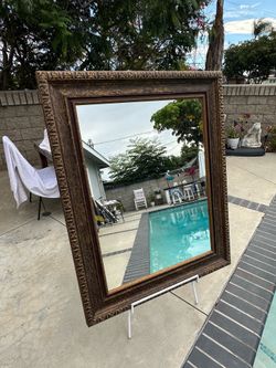 Large 4’2” x 3’4” Ornate Decorative Wall Mirror – Bronze Antique Frame