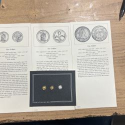 Vintage 1982 Franklin Mint US Miniature Antique -3 Coins Five, Ten, One Dollar 