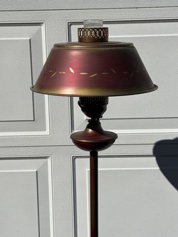 Vintage Toleware Tole Painted Metal Standing Floor Lamp Burgundy Red Cranberry Gold Paint Accents
