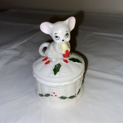 Vintage Christmas Mouse Trinket Box Georgian Fine Bone China Vintage