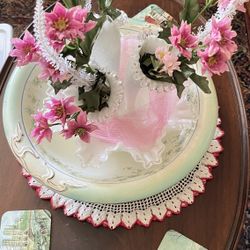 Antique Lovers 3 Prong Milk Glass Scalloped Edge 