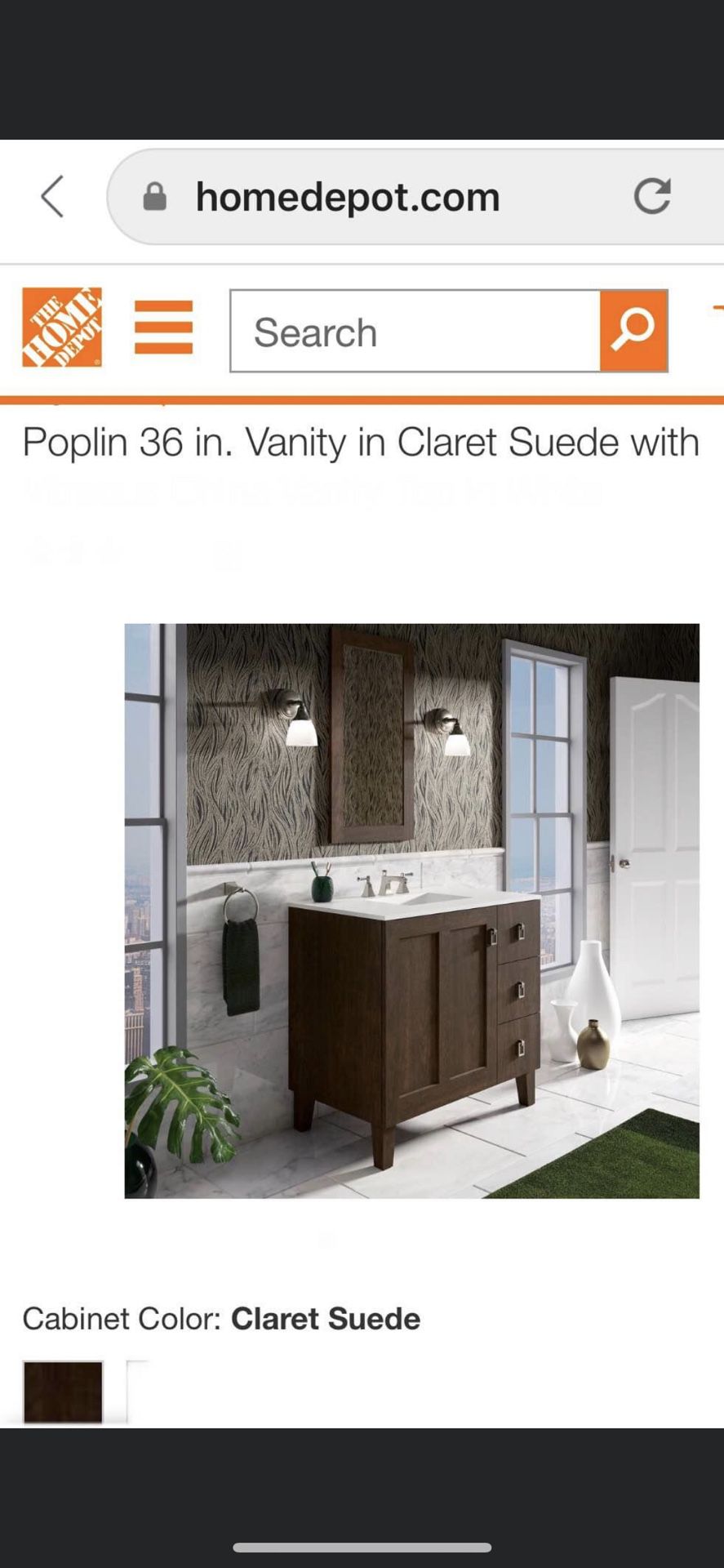 KOHLER 36in. Vanity Cabinet in Claret Suede Brand new Never been used For only $499 & for today only $299 Retail for $1641