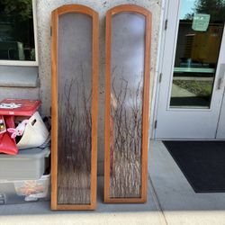 Wood Framed Shaded Glass Tree Themed Room Divider