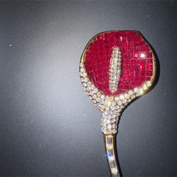 vintage tulip brooch rhinestone stunning jewelry, in red color, super rare.
