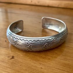 Vintage Joe Delgarito Sterling Silver Stamped Cuff Bracelet size 6.5”