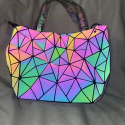 Geometric Luminous Purse Holographic Reflective Purse