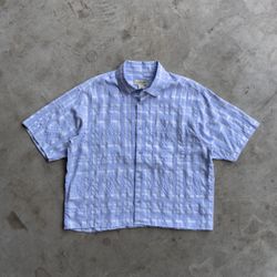 Vintage Cropped Plaid Button Down Shirt - L
