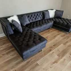 Black Velvet U Shape Sectional - Atlanta Same Day Delivery 