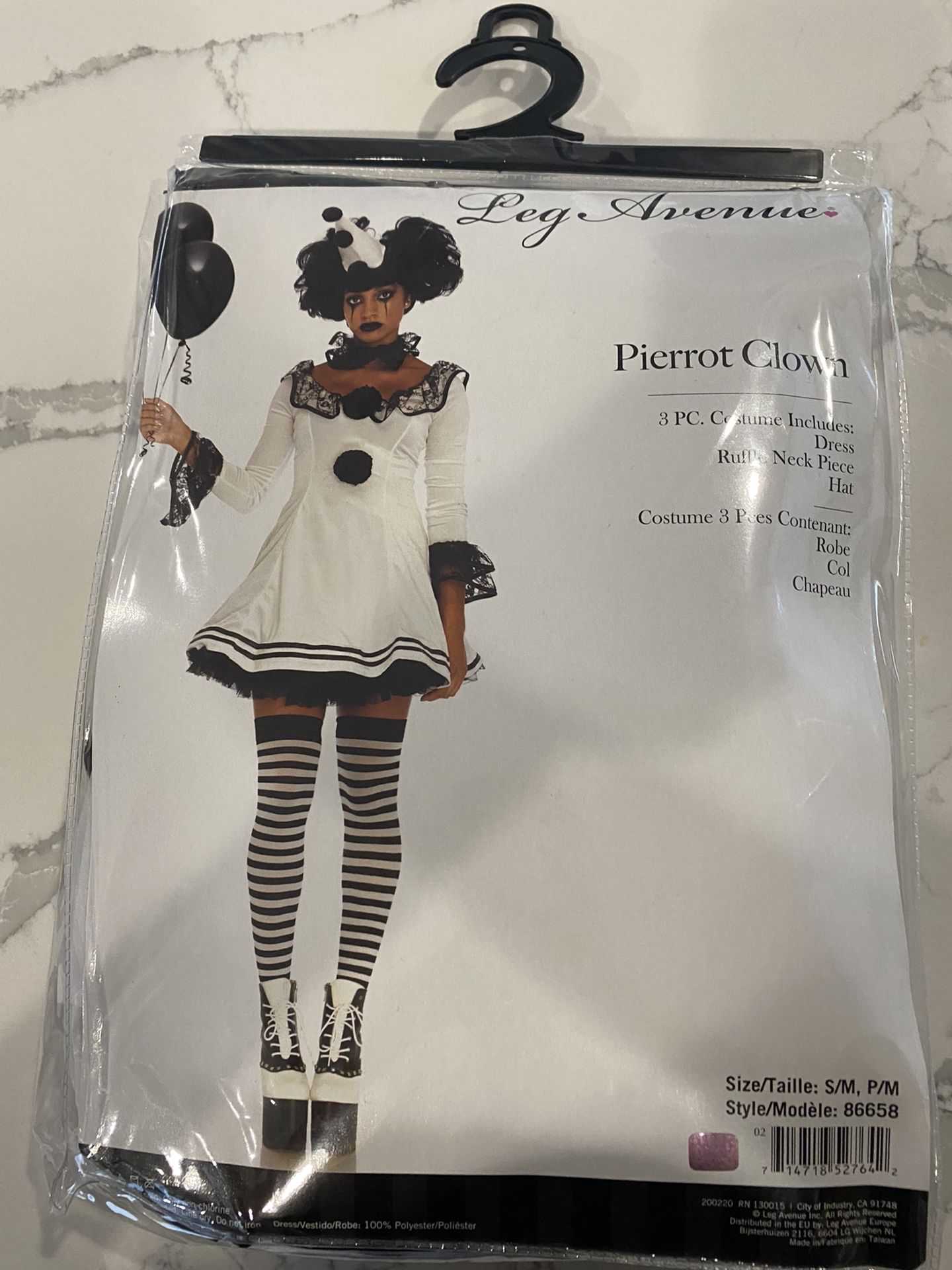 New Pierrot Clown Adult Costume  Sz  S/m