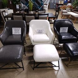 Mid Century Modern Style Accent Chairs Gray White Or Black With Matching Ottoman (New In  Box )