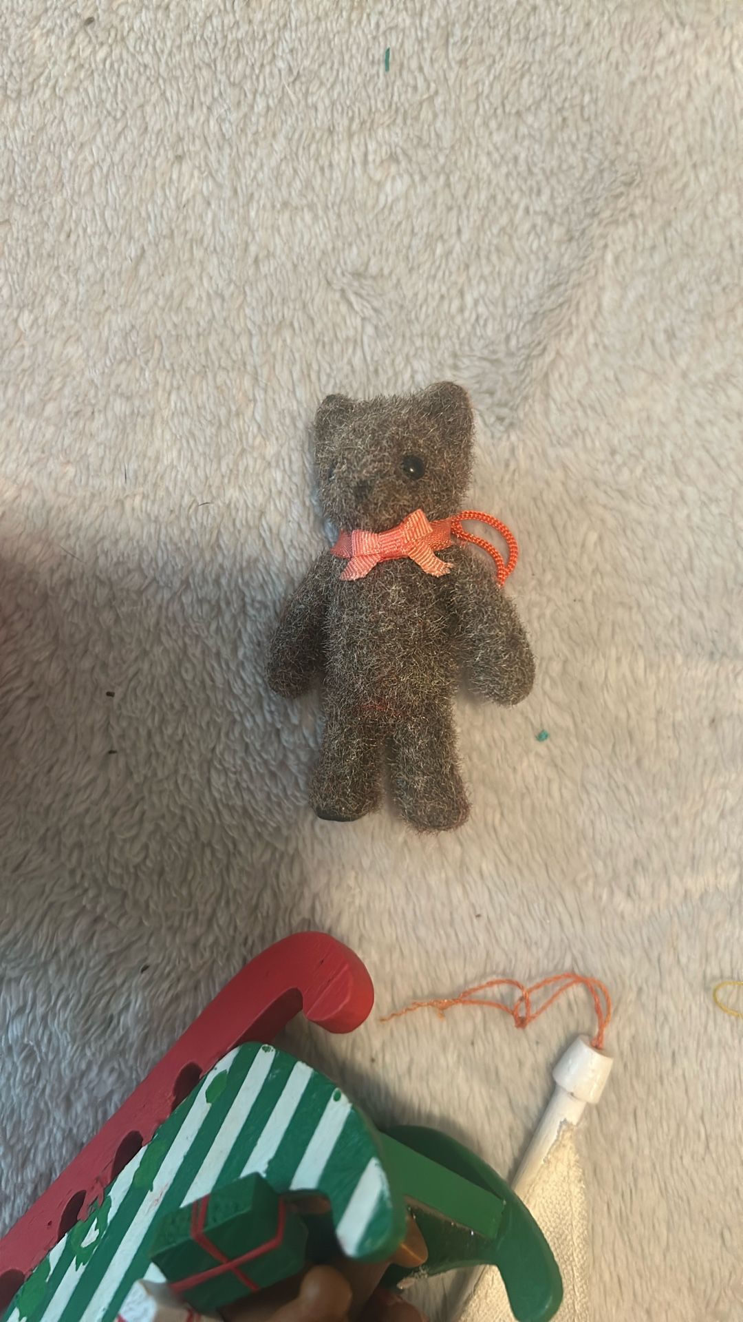 Antique furniture, teddy bear Christmas tree ornament